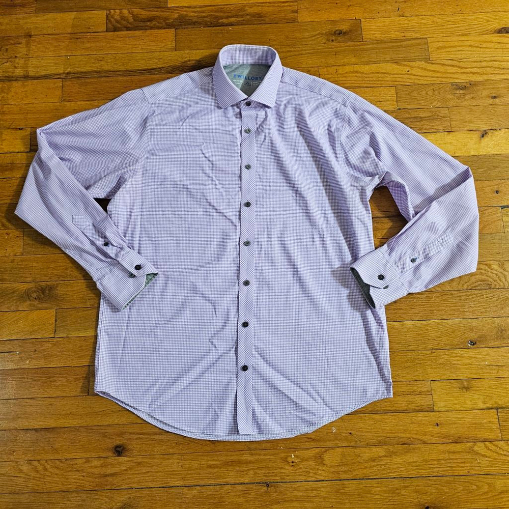 Twillory Men's Gingham Performance Dress Shirt Purple White 15
